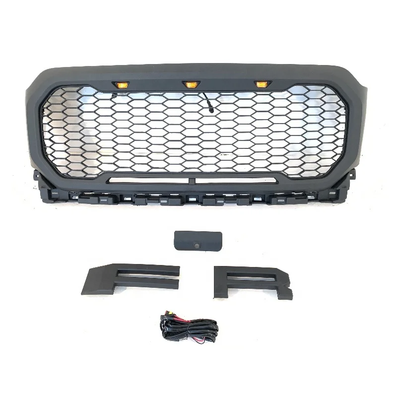 2021 New Arrival Pickup Truck Parts Matte Black Front Mesh Style Grill Front Radiator Grille with LED Lights Fit For Ford F150