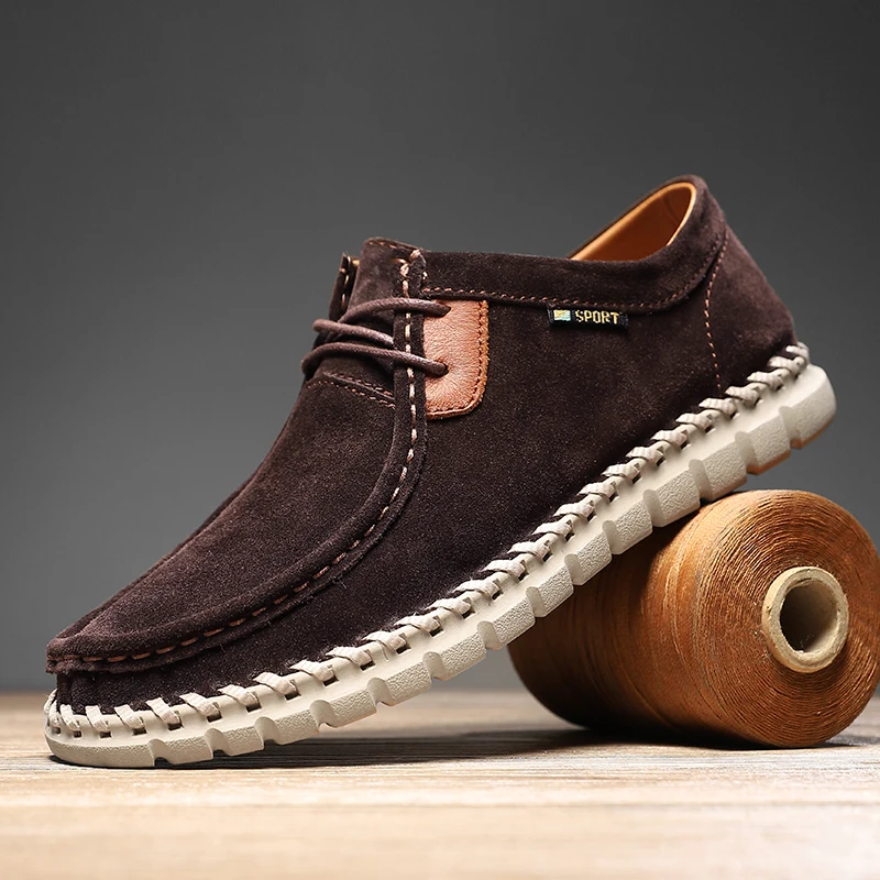 2026 Autumn New Men's Plus Size Hand Sewn Leather Shoes, Lightweight Non-Slip Loafers, Business Casual Shoes