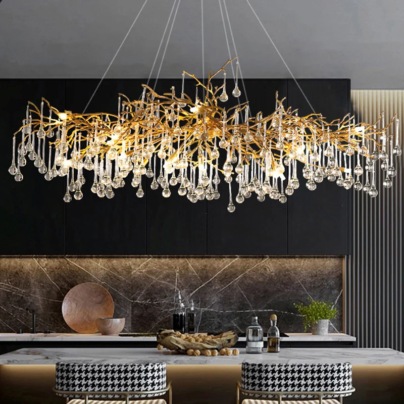 2023 French modern light copper chandelier crystal lamp branch chandelier restaurant luxury American bedroom villa living room