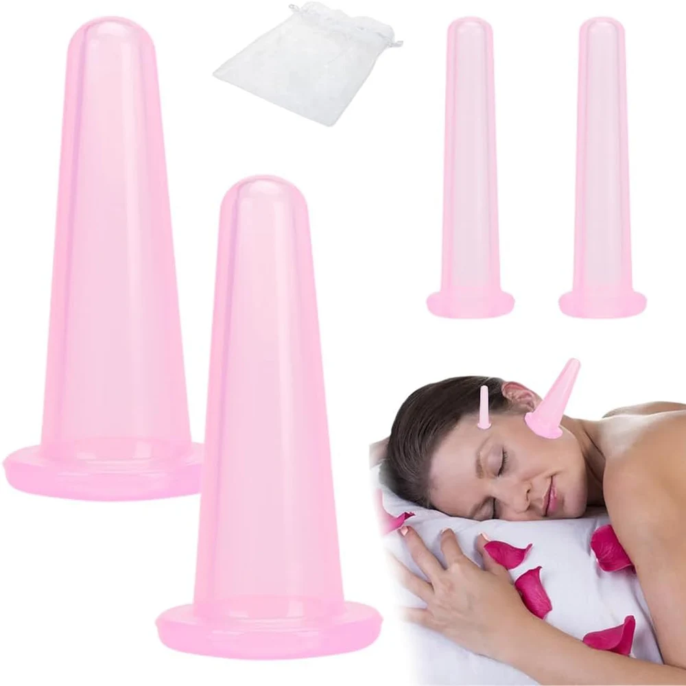 4pcs Silicone Vacuum Cupping Set for Body & Face Skin Lifting Facial Massage Anti-Cellulite Chinese Cupping Therapy Tools