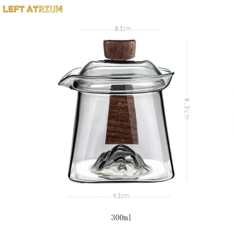 Bottom Mountain View Heat-resistant Glass Gaiwan Tea Tureen With Scald Proof Wood Chips Kung Fu Tea Set Tea Cup and Bowl Teaware