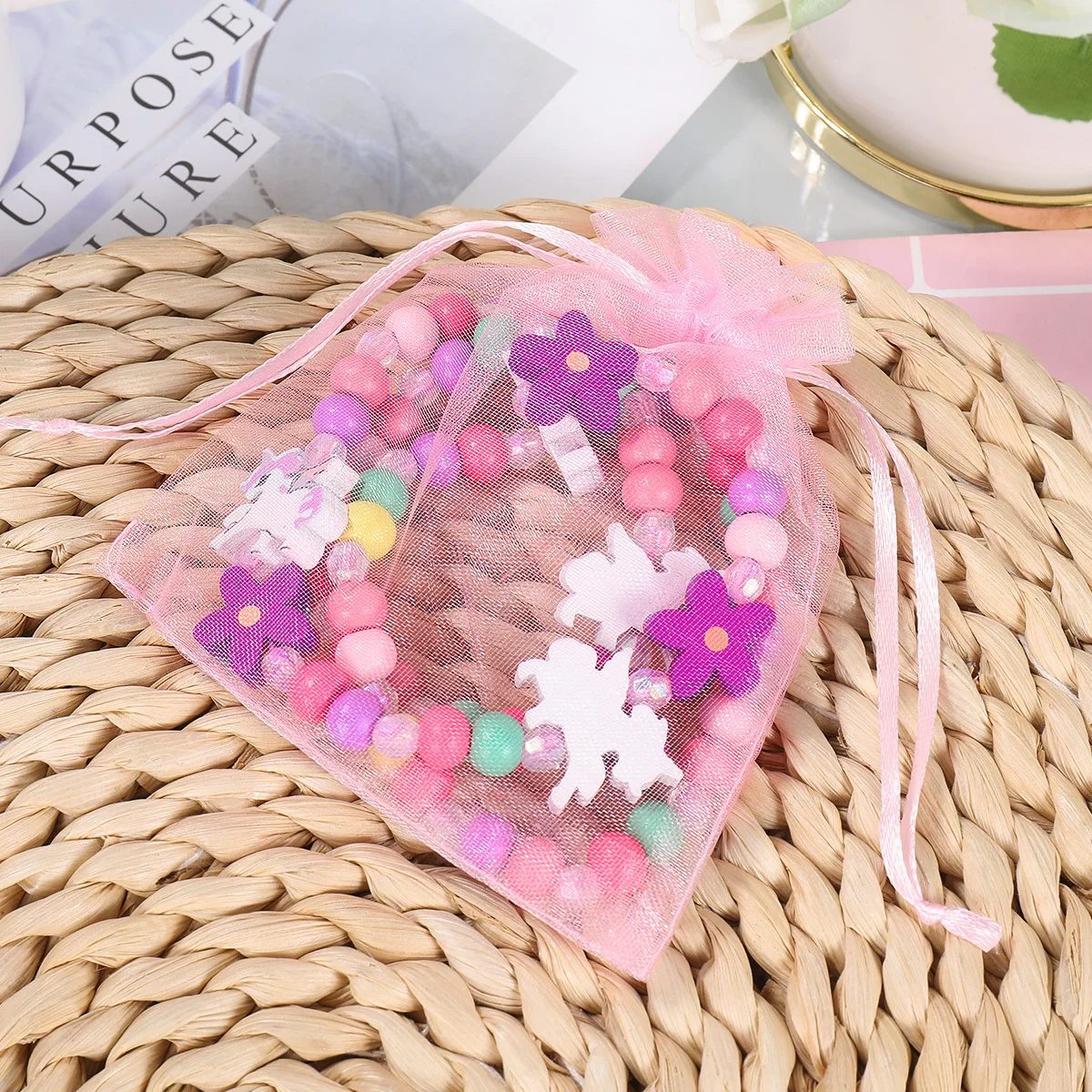 Set di braccialetti con collana di perline di legno per bambini, regalo di gioielli con unicorno colorato, accessorio da viaggio per feste di compleanno per ragazze