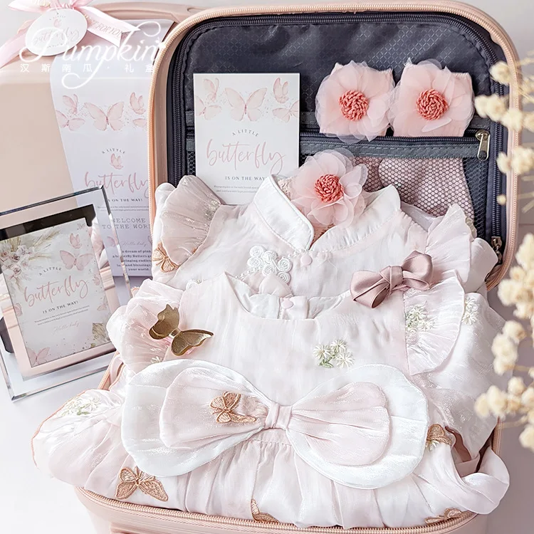 Baby Set Gift Box Pink Newborn Girl Baby Butterfly Skirt Romper Gift Cute