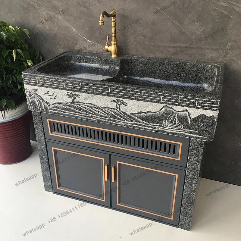 Outdoor granite laundry pool with rubbing board balcony marble integrated laundry sink