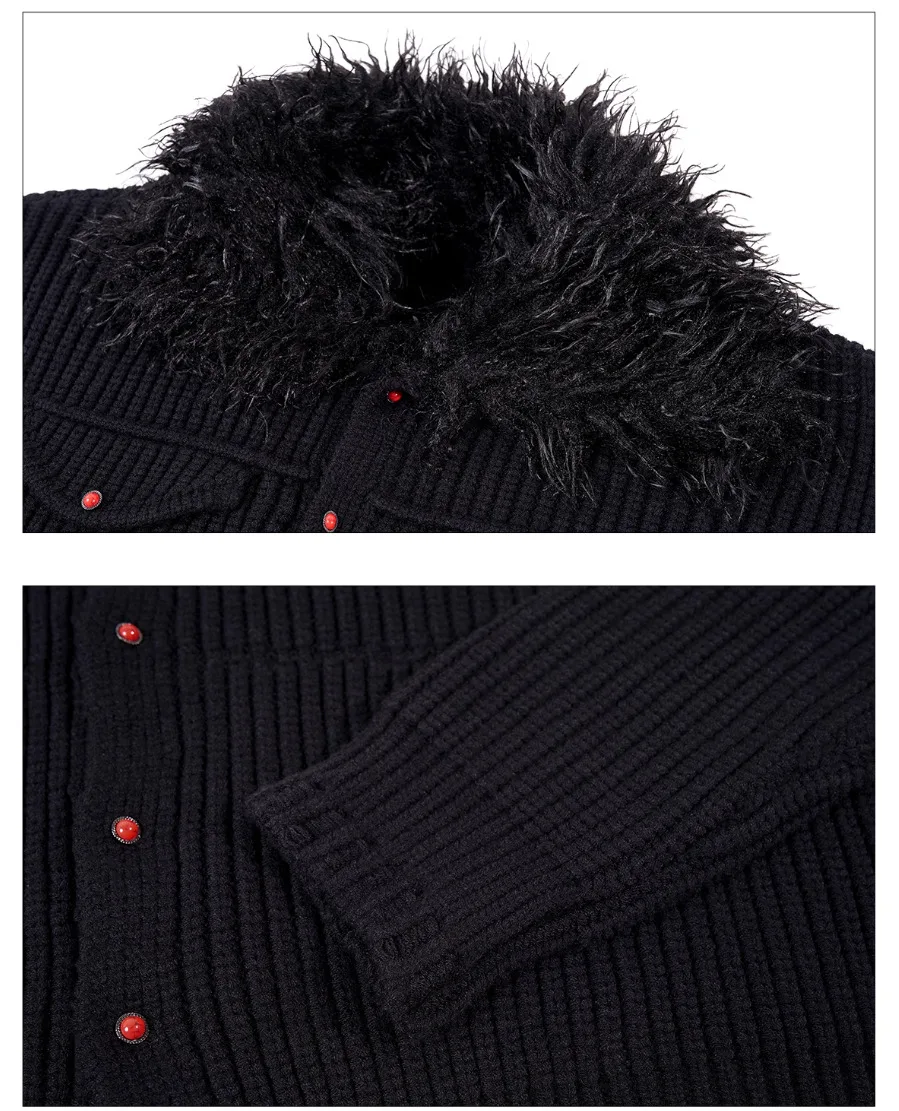 LUZHEN 2025 شتاء جديد الأصلي انفصال فو الفراء الرقبة الدافئة سترة مشغولة من الصوف الرجال العصرية وسيم الشارع سترة غير رسمية JY5230 #5