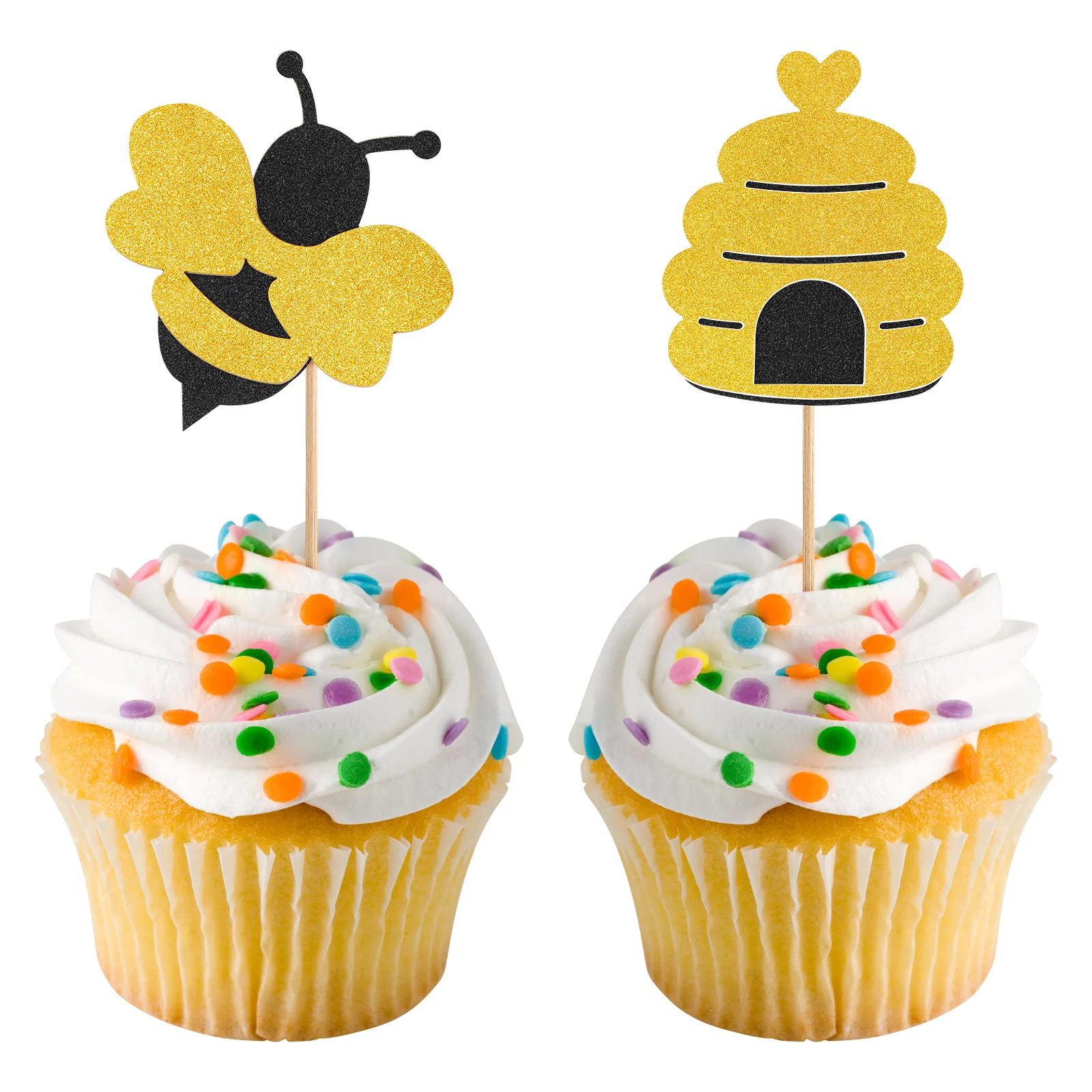 20 Pcs Cupcake Toppers Hat Honeycomb Kids' Birthday Party Decorations Sticks Bamboo Bee Accessories Circus Animal Picks