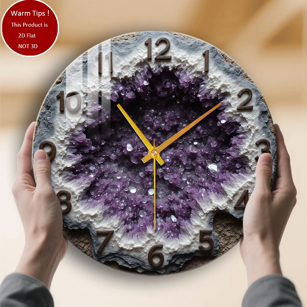 

Настенные часы из закаленного стекла, аметист, жеода, циферблат, подходит для декора стен дома, комнаты или настольного дисплея в любом месте