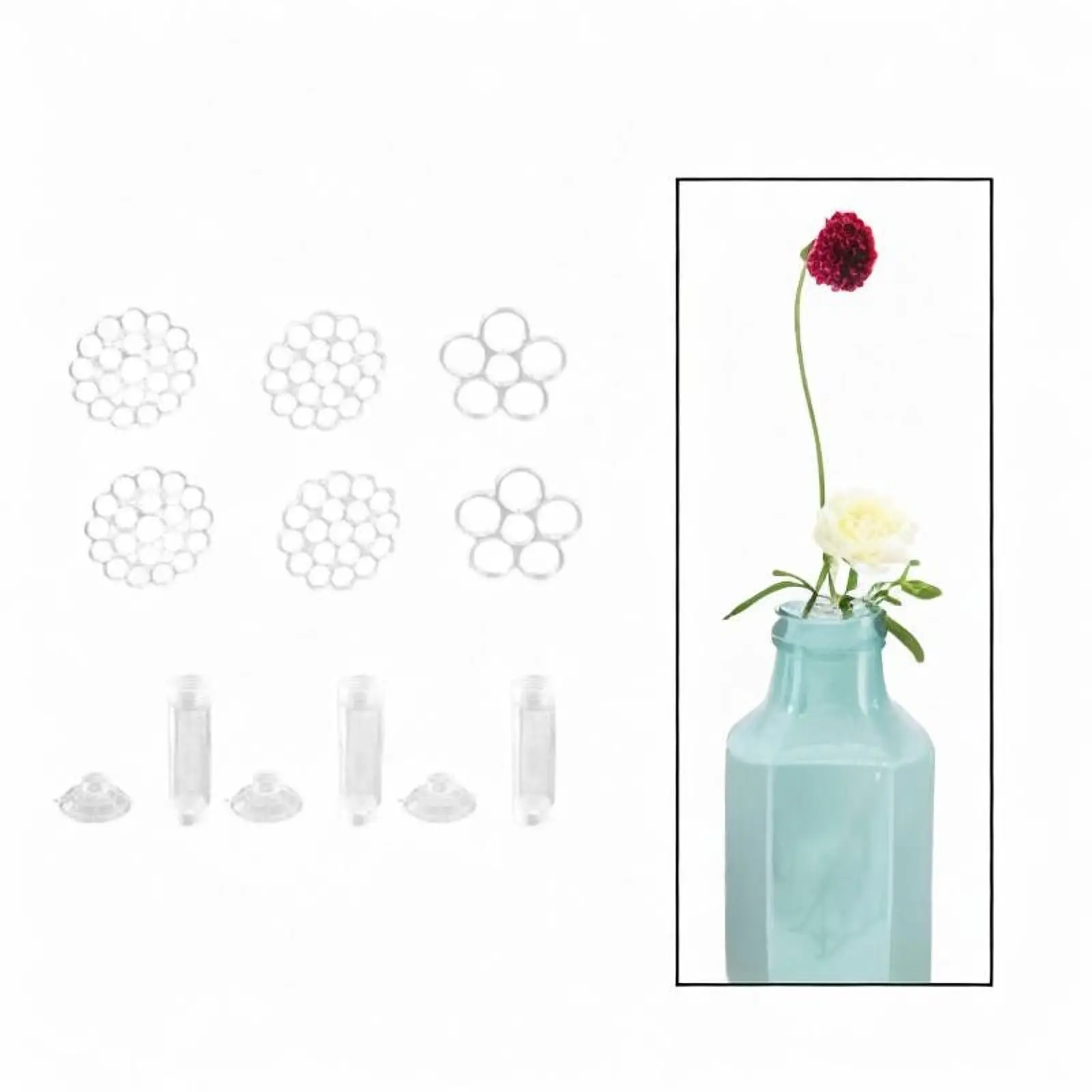 Floral Ikebana Stem Holder, Floral Grid, 3 Sets, Fixed Tool, Suction Cup, Flower