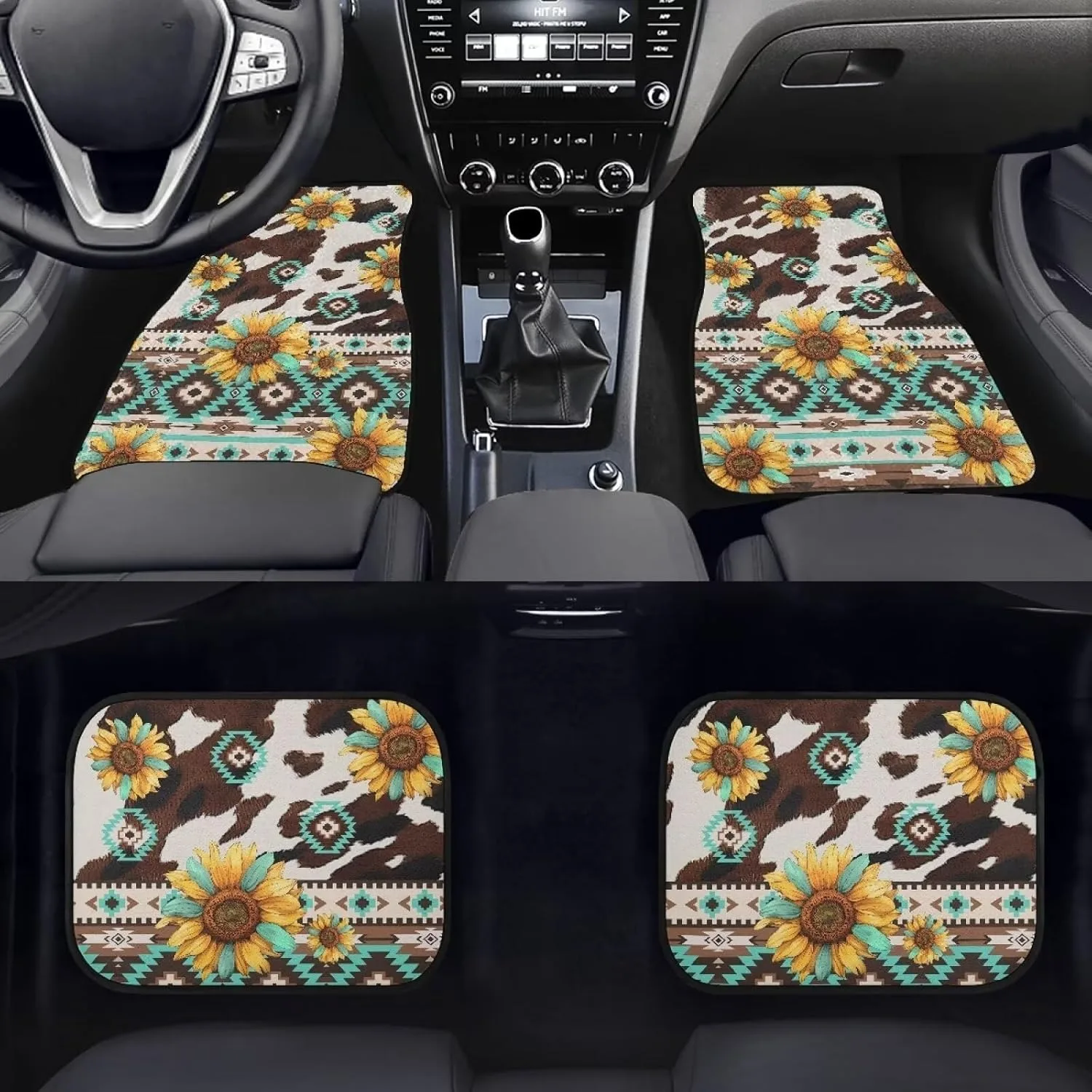 Aztec Car Floor Mats All Weather Universal Rubber Floor Mats For Car Truck SUV 4pcs Automotive Carpet Floor Mats Cow And Sunflow