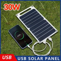 30W Solar Panel With USB Waterproof Outdoor Camping And Hiking Portable Battery Mobile Phone Charging Bank Charging Panel 6.8V