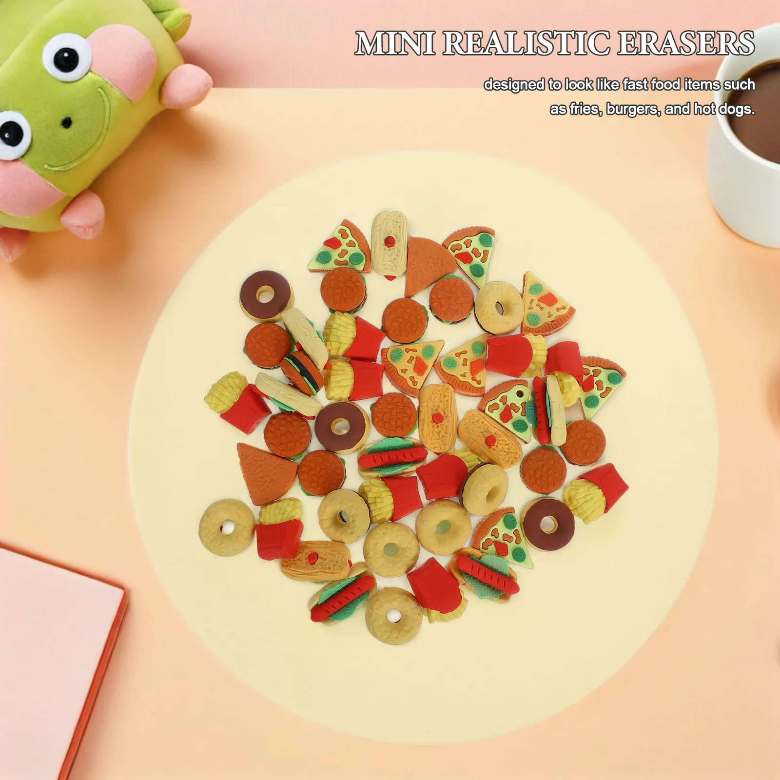 

50Pcs Mini Food Shape Erasers for Students Realistic Burger Hot Dog Fries Erasers Tpr Material Fun Learning Tools Classroom