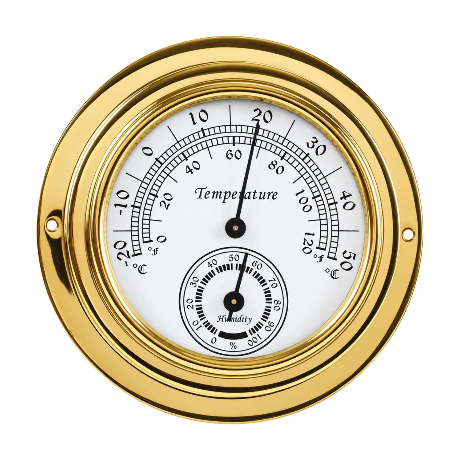 Brass Nautical Barometer Clock Instrument with Acrylic Lens for Boat Cabin Wall Mount Coastal Home Vintage Seafaring Decor