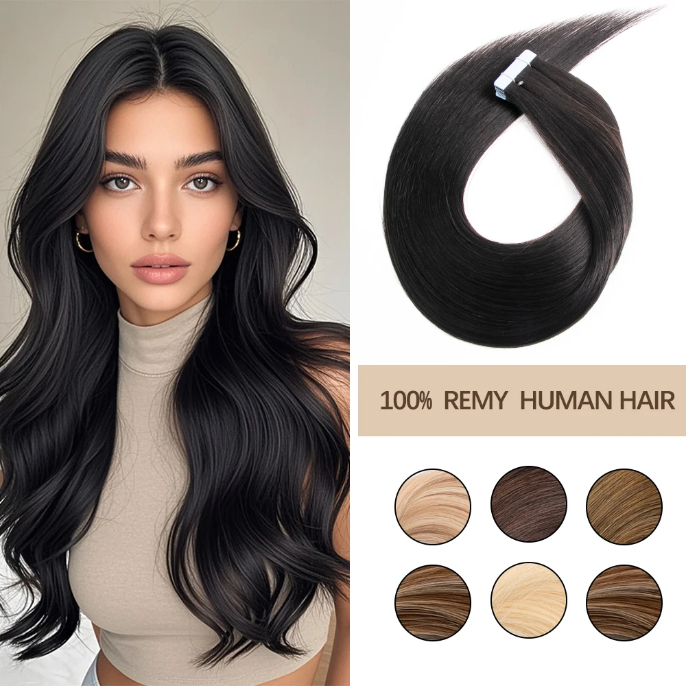 プレミアム100%ナチュラル人毛テープエクステ レミーブラジリアンヘア インビジブルスキンウェフト 20枚/パック 14～24インチ 40/50g