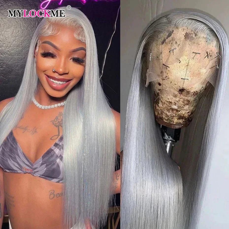 Silver Grey Bone Straight Lace Front Wigs 13x4 13x6 HD Lace Frontal Human Hair Wig Brazilian Colored Hair For Women MYLOCKME