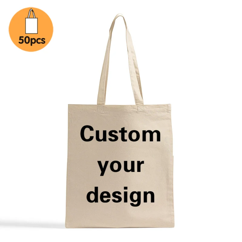 

50pcs Bulk Wholesale Custom Cotton Canvas Bag Custom Logo Printed Sublimation Reusable Shopping Bags High Quality Shopping Bags