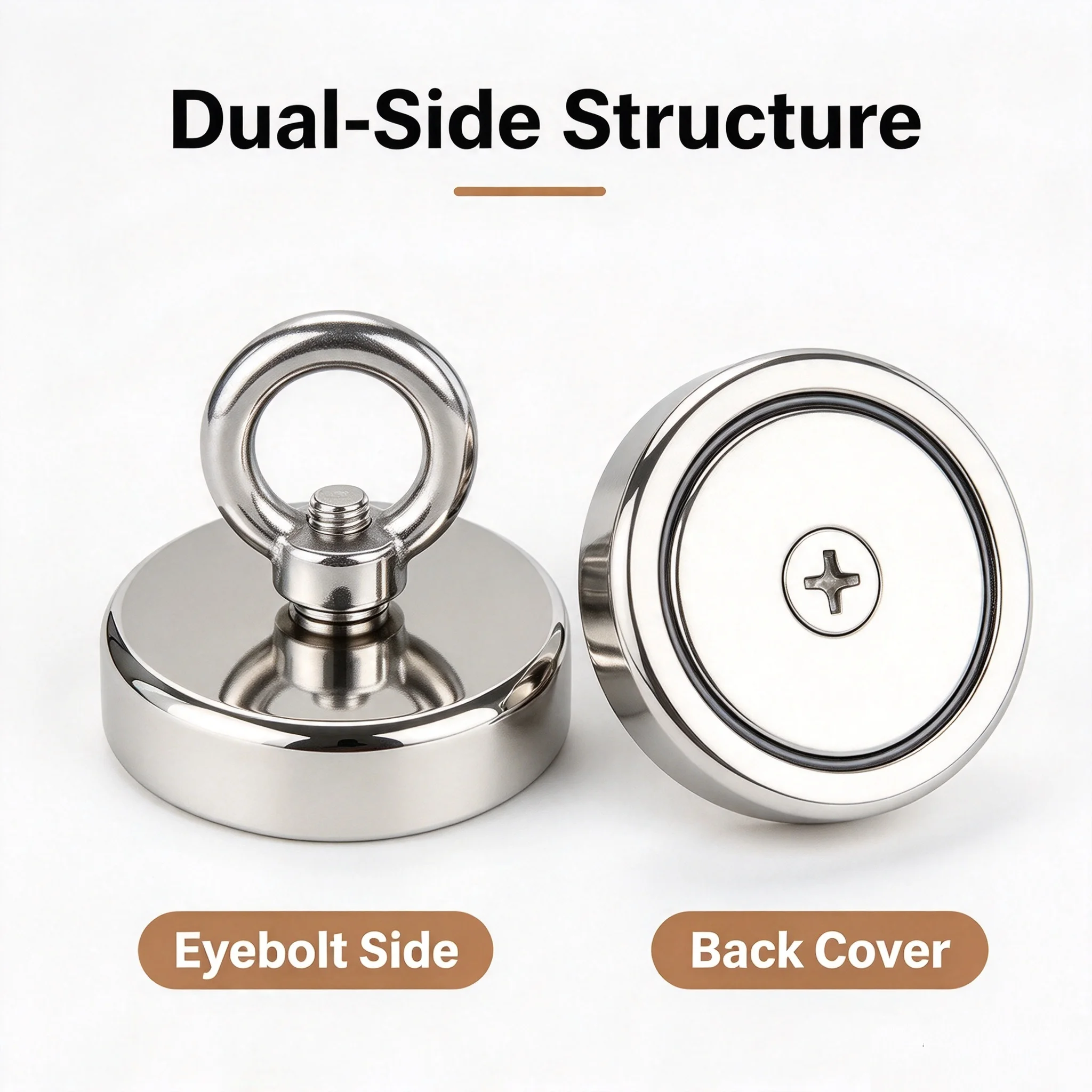 HTMCK Heavy Duty Neodymium Fishing Magnet with A3 steelEyebolt, Strong Pull Force Round Recovery Magnet