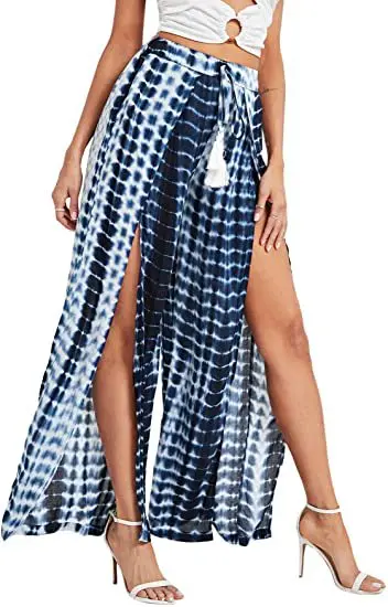 Pant women 2026 casual tie-dye leopard floral Print Casual fringed lace-up tie waist Leopard wide-leg pants men's clothing