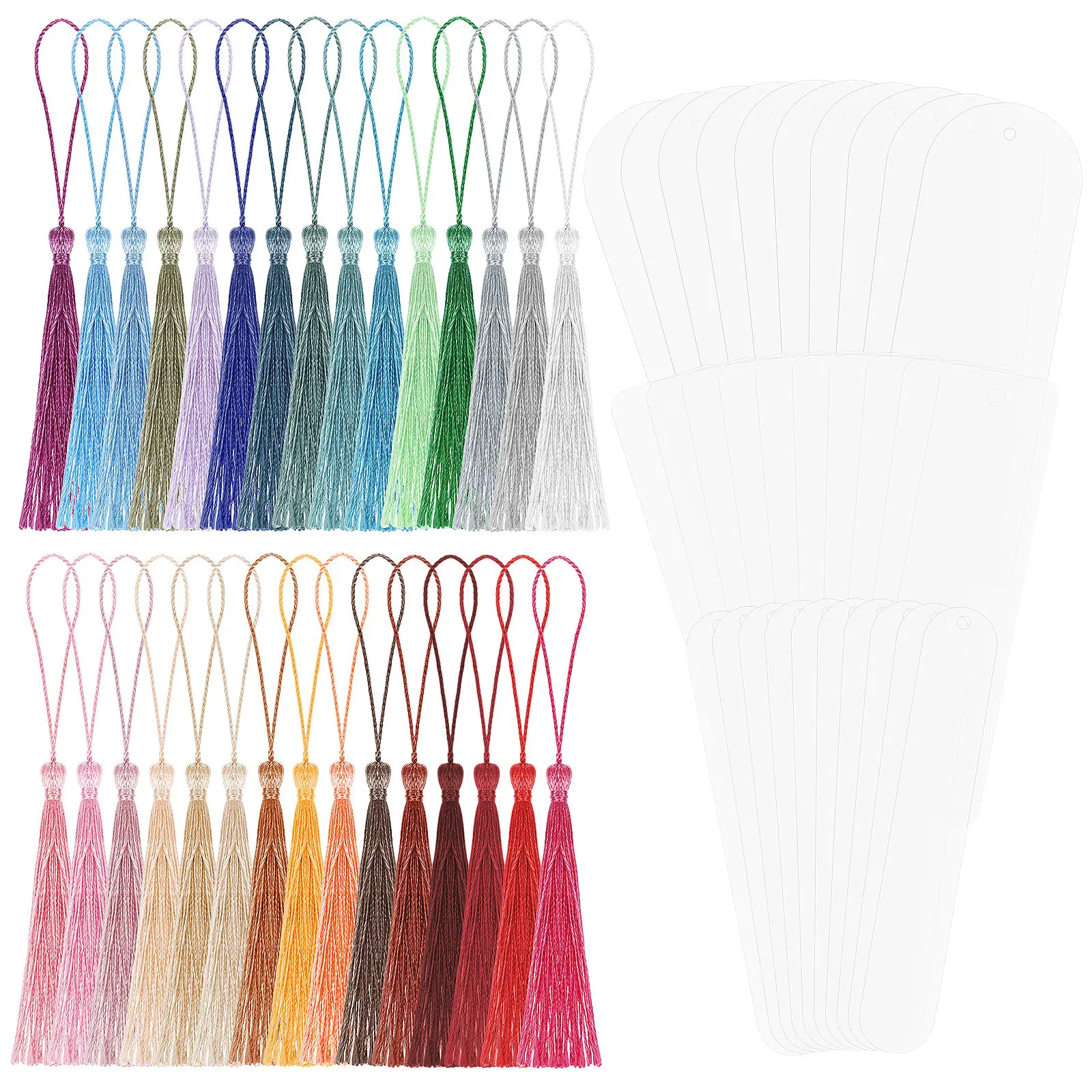 30Sets Clear Acrylic Bookmark Craft Kit Unfinished Blank Bookmarks with Vibrant Tassels for Customizing Reading Pages