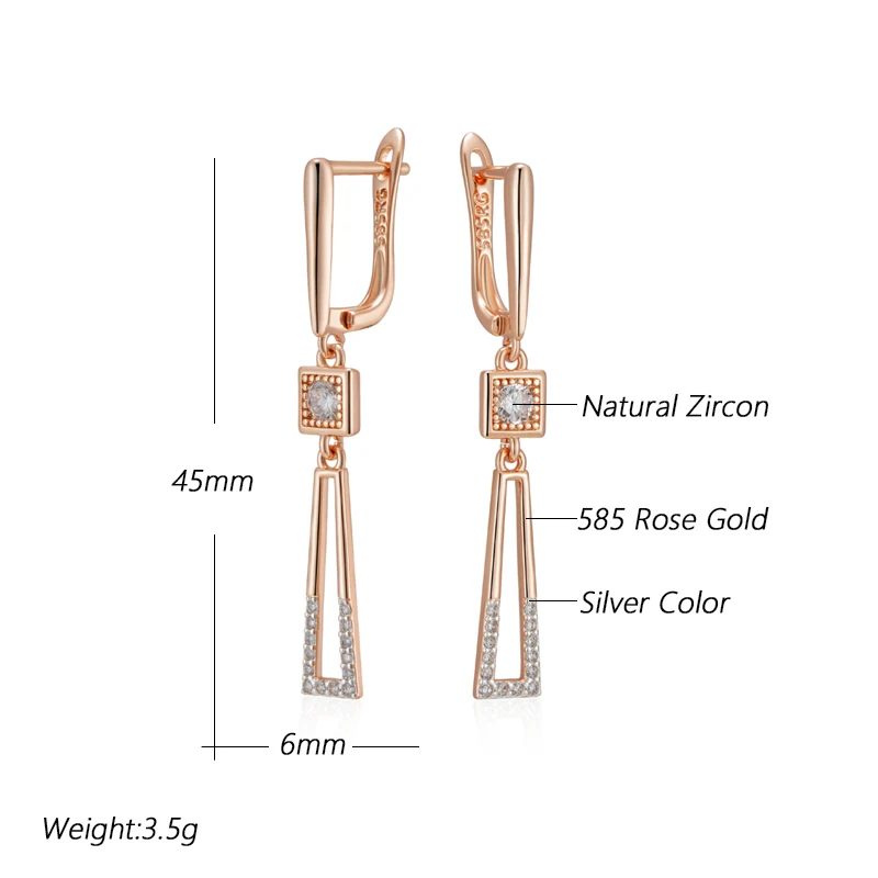 Kinel Fashion Geometric Hollow Drop Earring for Women 585 Rose Gold and Silver Dichroic Plating Wedding Bride Daily Fine Jewelry