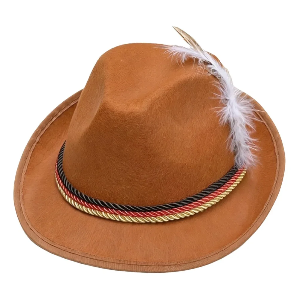 Classic Bavarian Feather Hat Structured Brim Western Jazz Cap Dress Up Decorative Side Cord Fedora Hat Halloween Party