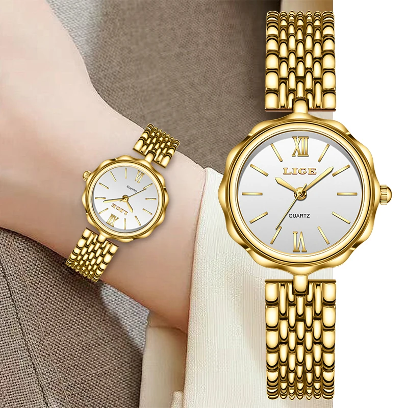 LIGE Modische Luxus-Quarzuhr für Damen, Elegantes Casual-Armband, Schlichtes Edelstahl-Armband, Wasserdicht, Original Damen-Armbanduhr