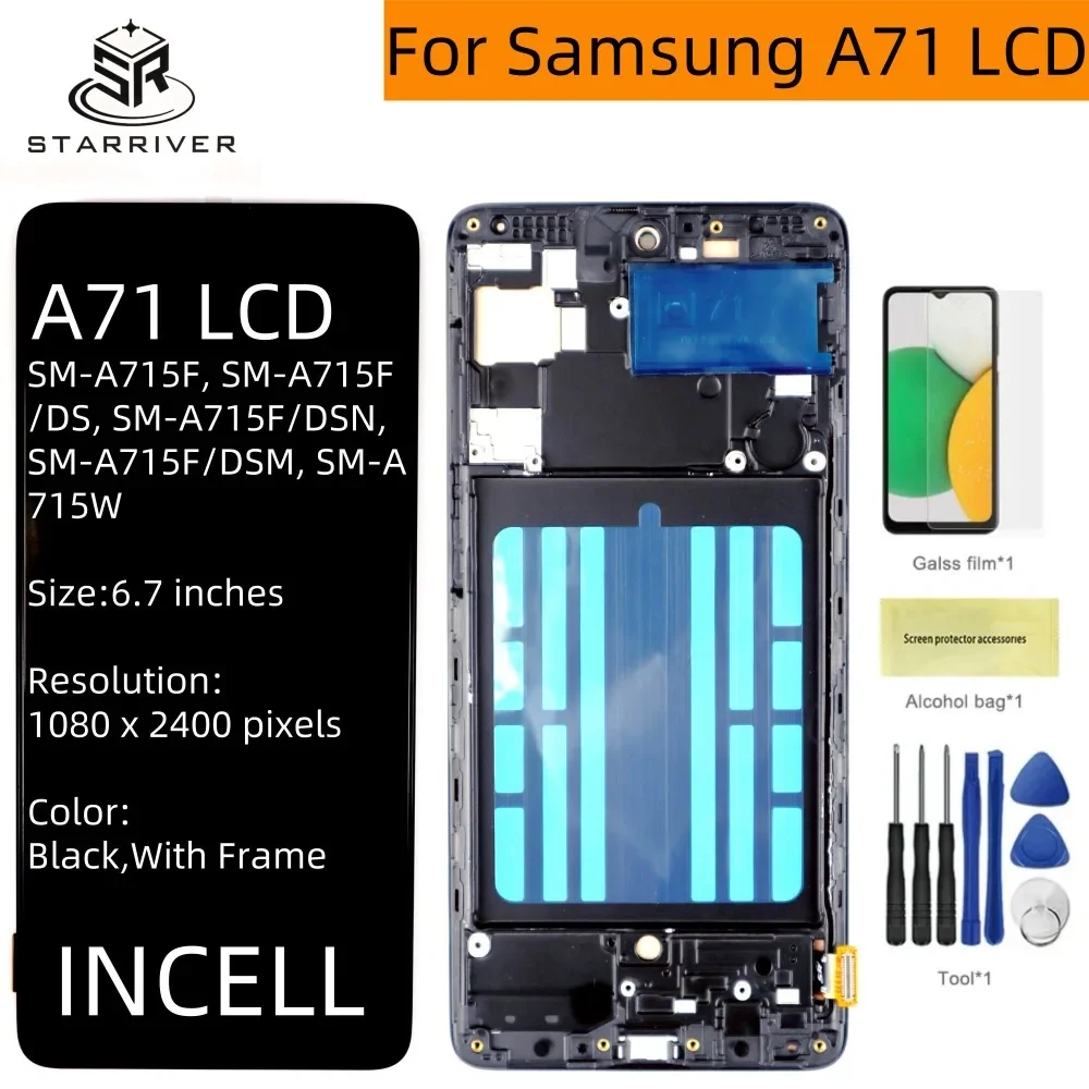 Протестированный INCELL для Samsung A71 A715, ЖК-дисплей, дигитайзер сенсорного экрана в сборе, замена для SAM A71, дисплей A715 A715F A715FD