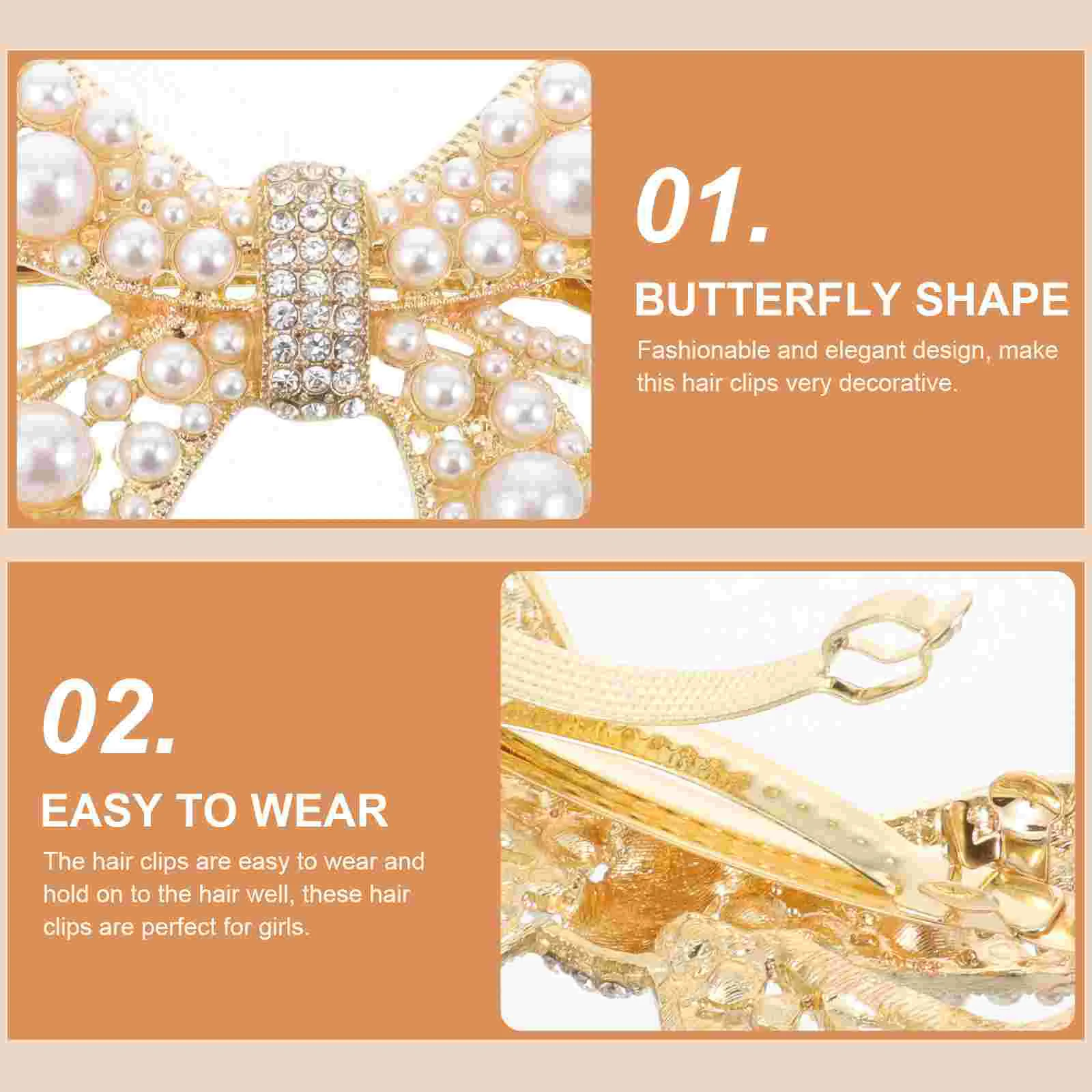 Bow Hair Spring Clip Pearl Rhinestone Decor Clip Headdress for Female Woman Lady Golden White Hair Clip Bow