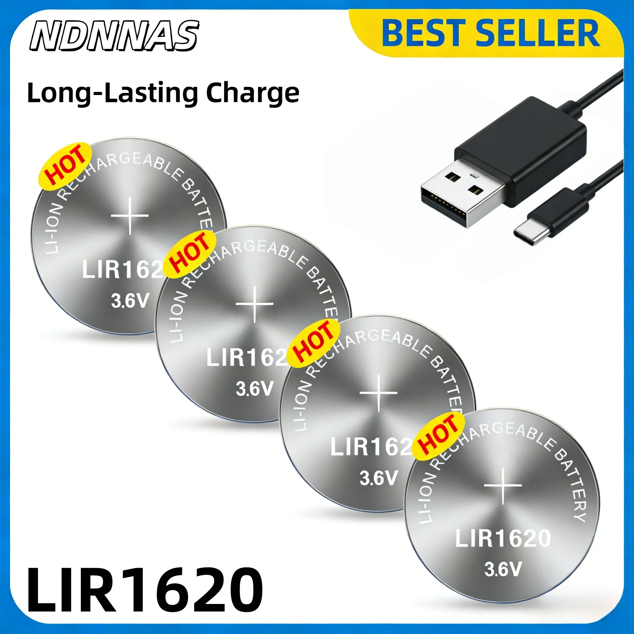 LIR1620 3.6V Rechargeable Lithium Battery Compatible withCR1620 Long Lasting Button Coin Cell For Watch Key Remote Control pilas