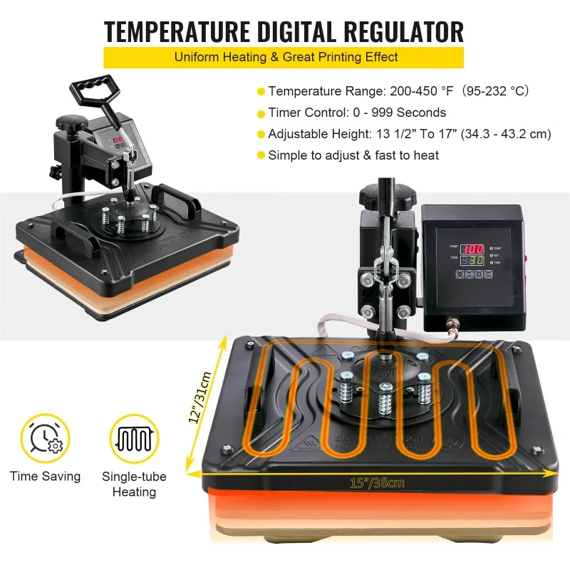 SucceBuy Combo Heat Press Machine 5/6/8 in 1 30*38CM 38*38CM Muntifunctional Sublimation Printer Transfer for Mug Hat Plate