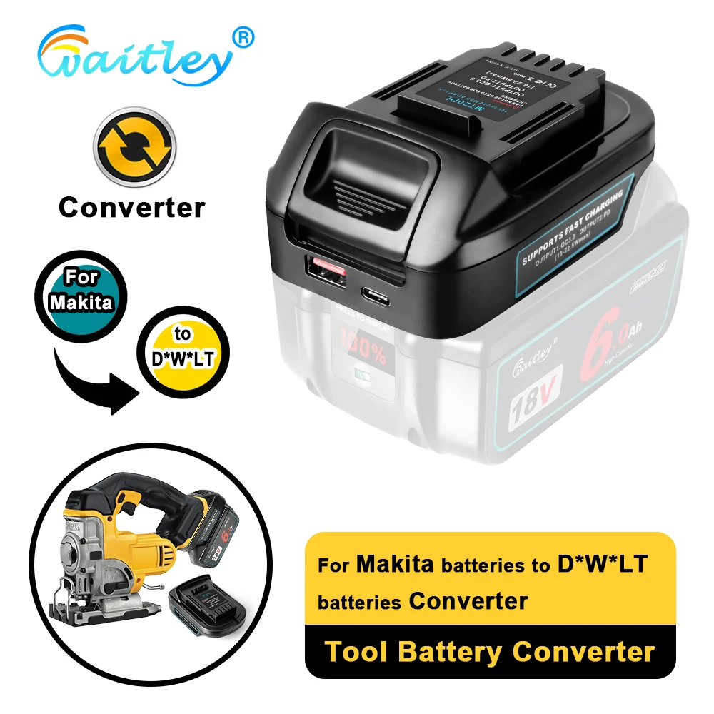 Waitley Battery Adapter for Makita 18V conversion to DEWALT 18V / 20V Batteries Power Tool Accessories Replaces DCB200