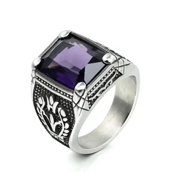 Size 7-15 Punk Rock Stainless Steel Geometric Square CZ Rings Man signet Rings for Men Retro Jewelry