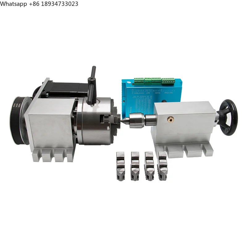 High Quality Nema 34 Closed Loop Stepper Motor (4:1) K12-100mm 4 Jaw Chuck  4th Axis a Aixs Rotary Axis + Tailstock for Router