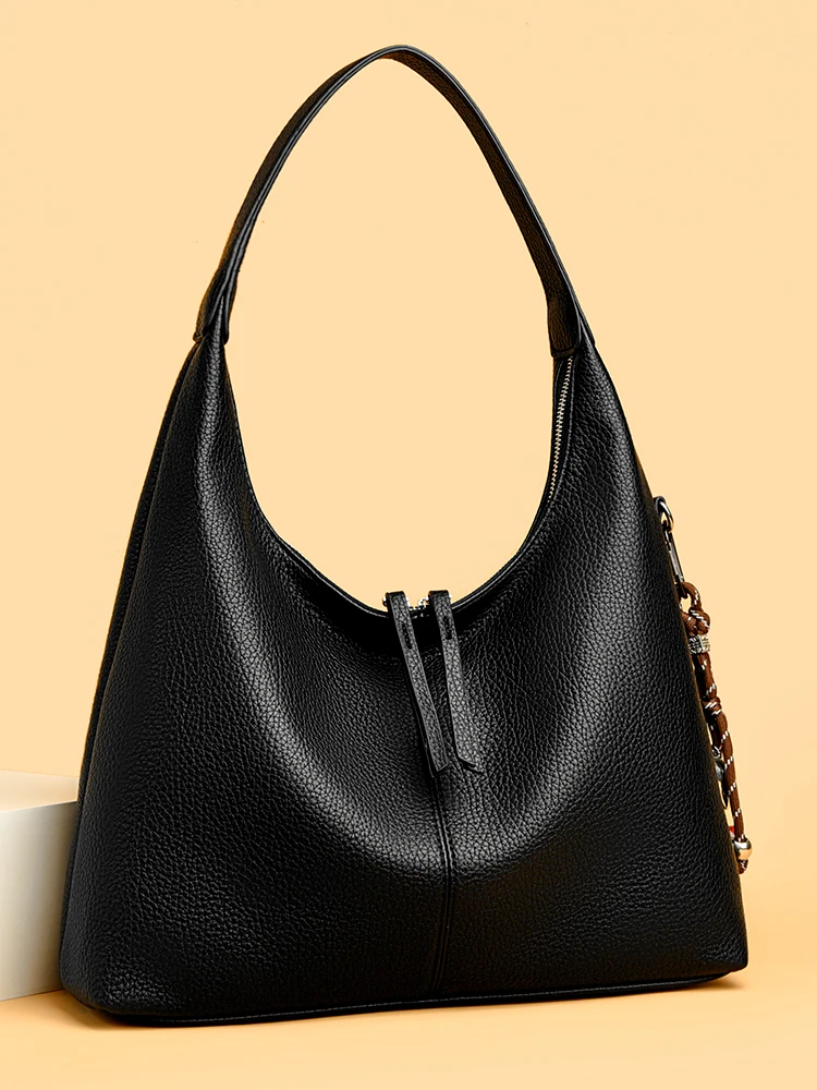 Large Capacity Lightweight Genuine Leather Bucket Bag Women's Crossbody Shoulder Bag Commuter Tote High End Mom Bag