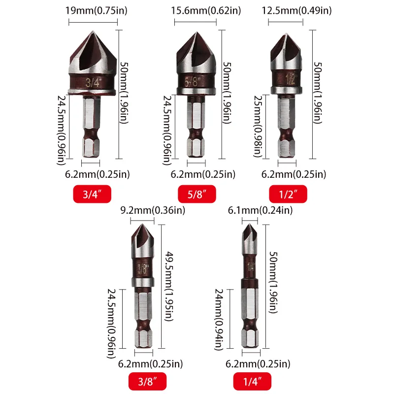 5 pièces nouveau produit 82 degrés poignée hexagonale britannique cinq lames ensemble d'outils de chanfreinage pour le travail du bois de précision finition du bois