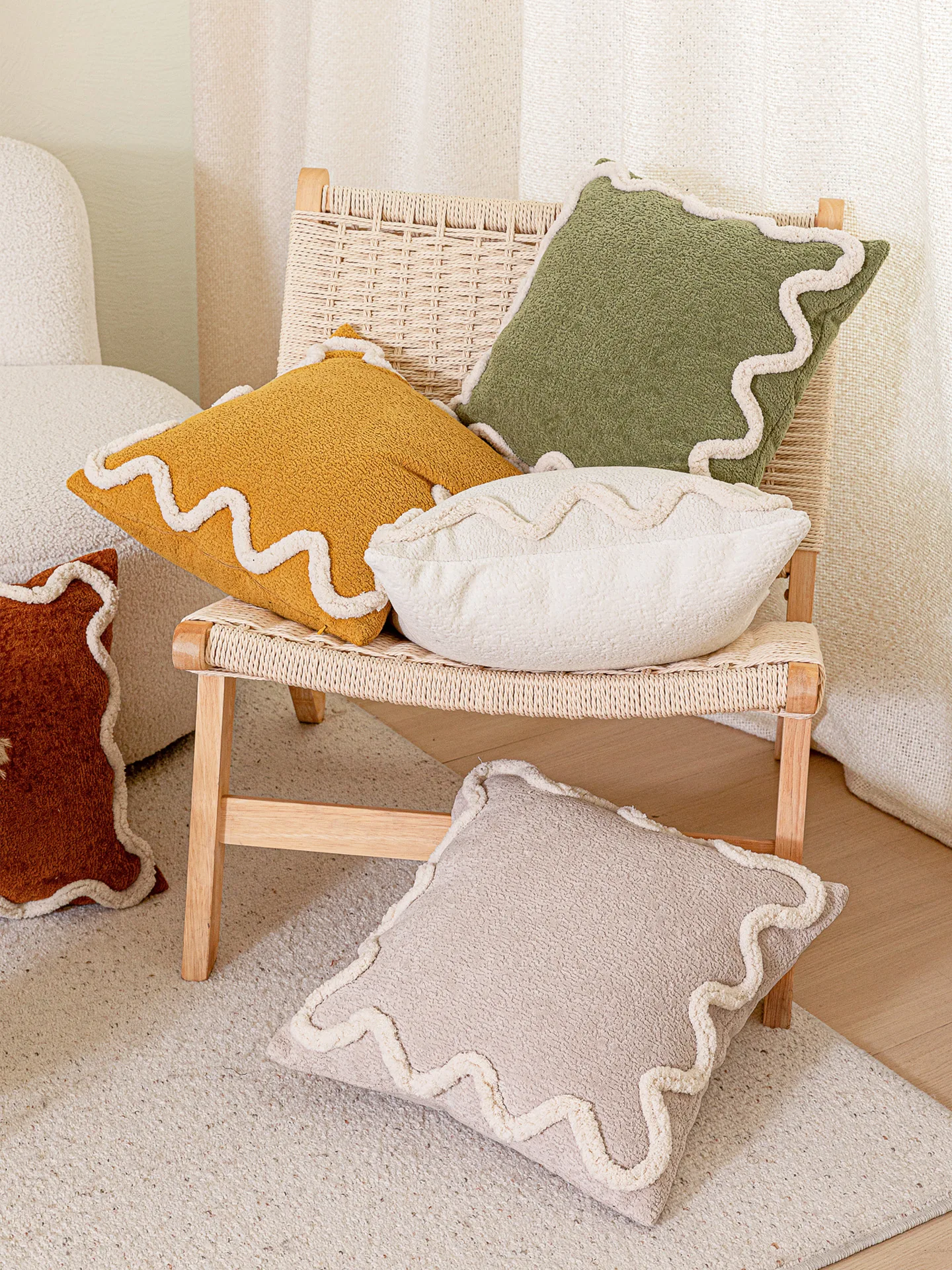 Dopamine Colored Plush Pillowcases Cute Creative Children's Room Wave  Cushion Modern Soft Fabric Home Decorative Pillows