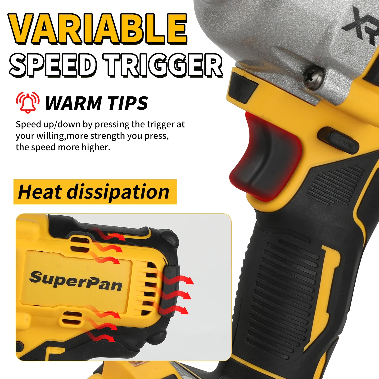 Superpan 1/2 herramientas eléctricas de batería Universal llave de impacto DCF900 20v llave de impacto inalámbrica, pistola de impacto sin escobillas de alto torque