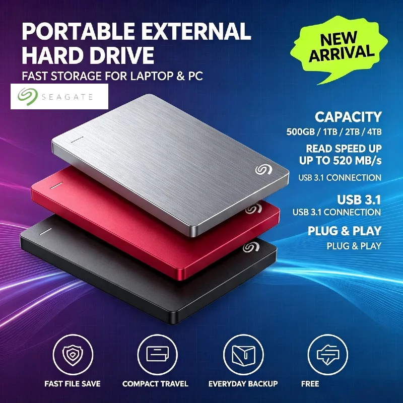Seagate 2.5 Inch USB 3.0 Portable External Hard Drive Ultra High Speed Storage Expansion for Laptop PC Notebook Pro Max Unit