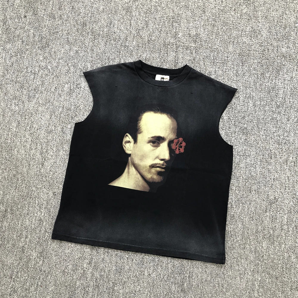 Yao Fashion Streetwear Loose Oversize Tops Unisex Cleanfit Style Casual Men Tank Sleeveless Vintage Graphics Print Vest For Men