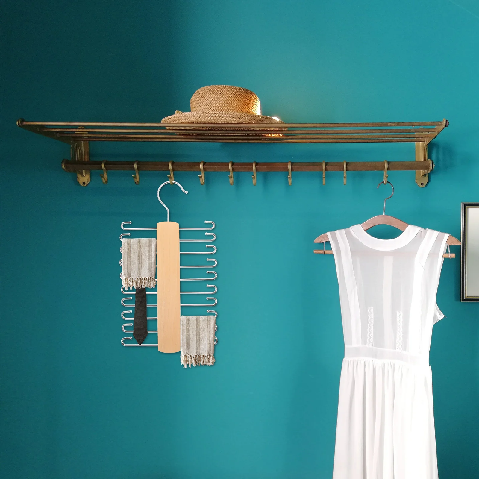 

Wooden Tie Hanger Belt Rack Scarf Organizer Lightweight Closet Storage Home Hanging Rack Belt Hanger Tie Organizer