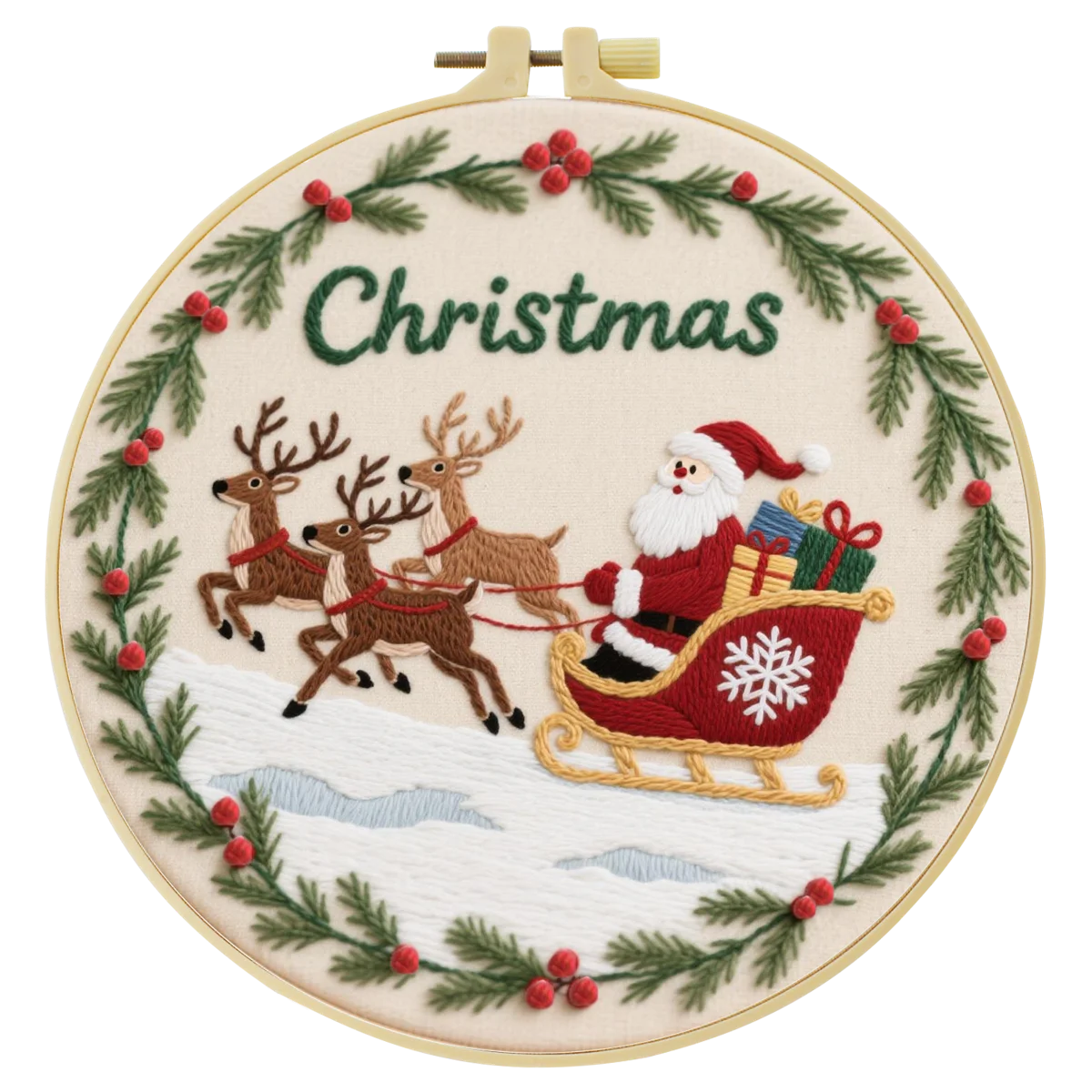 1 Stück 20x20 cm/7,87 Zoll Weihnachtsmann und Elch Stickerei Starter-Kit DIY-Set Handarbeits-Malerei Nadelkunst Heimdekoration – Detail 2