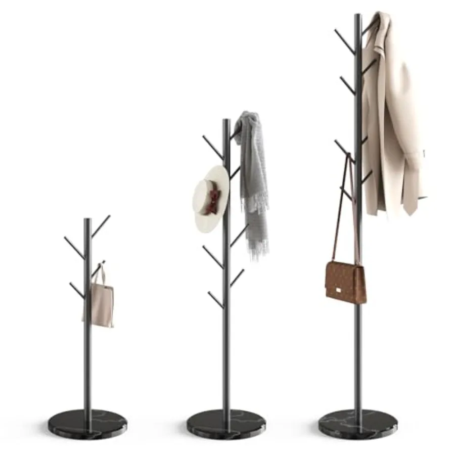 

Coat Rack with Natural Marble Base Metal Freestanding Coat Rack with 8 Hooks 3 Adjustable Size Sturdy Coat Tree for Bags Coats