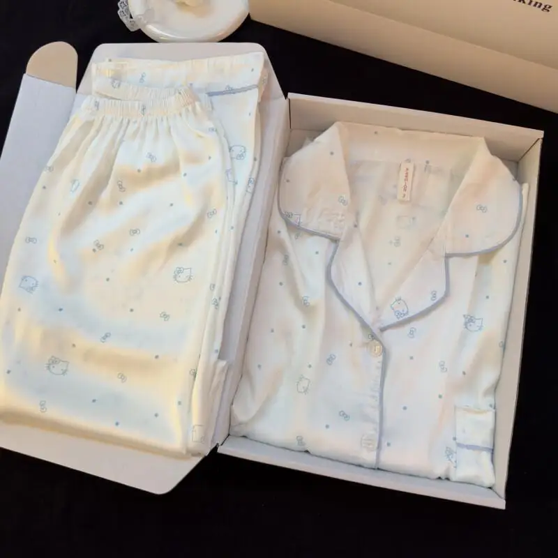 

Женская пижама Sanrio Hello Kitty: домашняя одежда для отдыха, новинка 2025 года, весна-осень, с длинным рукавом, милый мультяшный дизайн, комплект из кофты и брюк