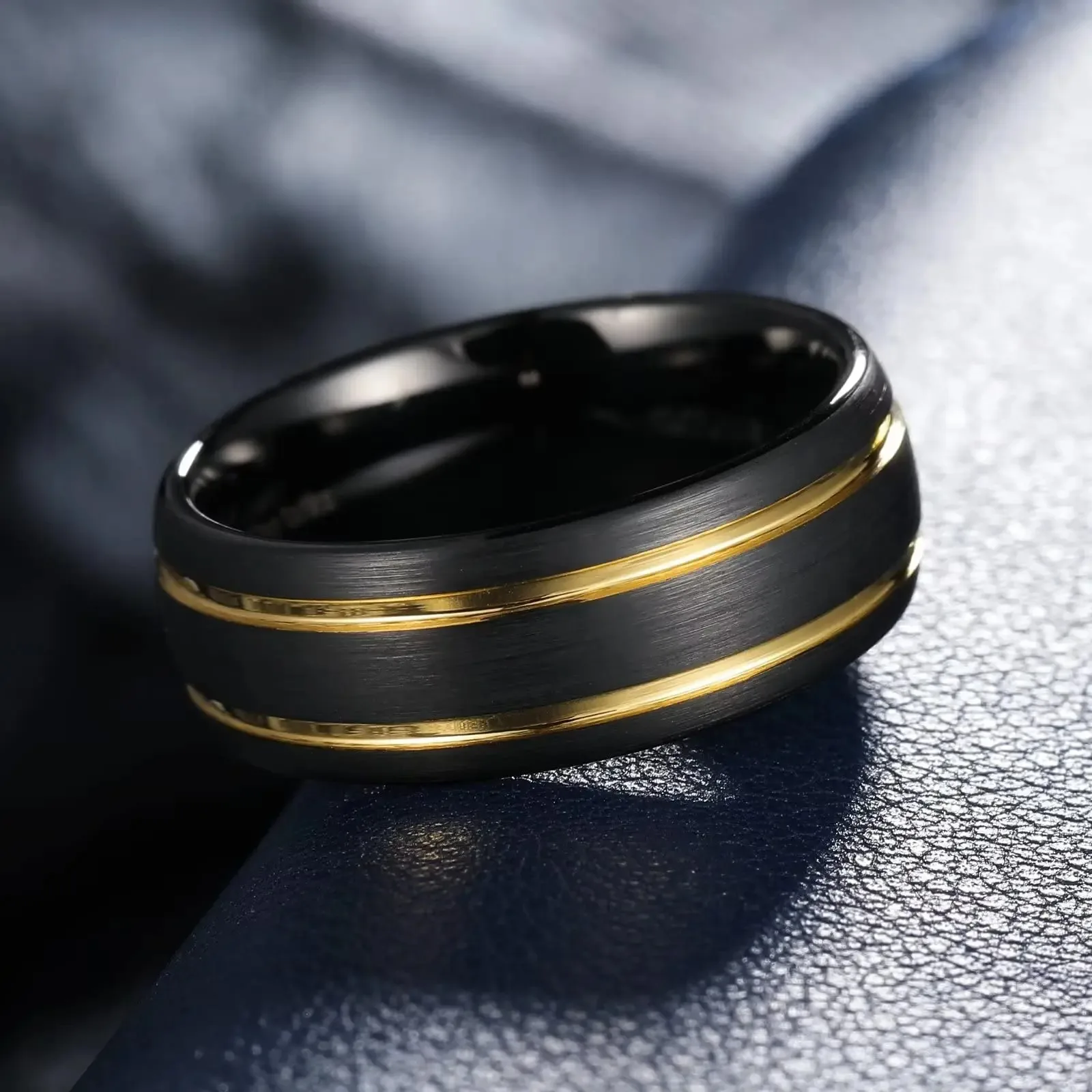 خواتم من الفولاذ المقاوم للصدأ بأخدود مزدوج للرجال ، خواتم سوداء مصقولة ، خاتم زفاف ، هدية ذكرى زواج ، موضة رجالية ، بيع بالجملة ، 8: 8000 #3