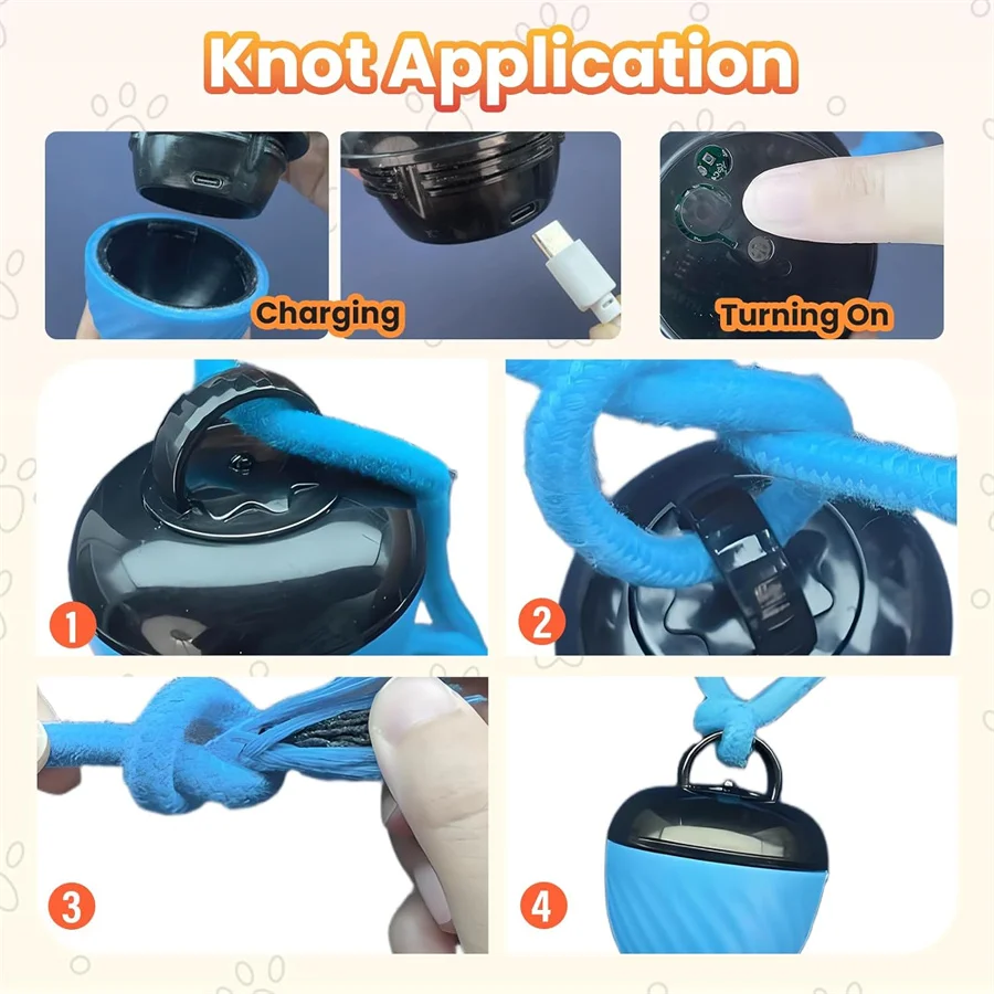 التفاعلية الذكية الكلب كرات اللعب الرياضة لدغة مقاومة USB شحن الذيل حبل الكرة المتنقلة مع نباح الضوء للكلاب الصغيرة/المتوسطة #6