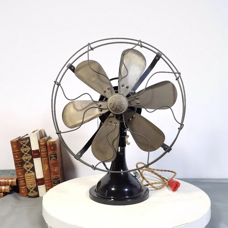 Retro GE pure handmade 6-blade old-fashioned table electric fan function normal copper frame copper leaf study living room