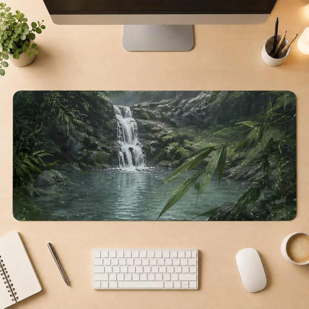 Red plum blossom table mat with anti-slip base. Suitable for office computer desks with branch-shaped keyboard and mouse pads.