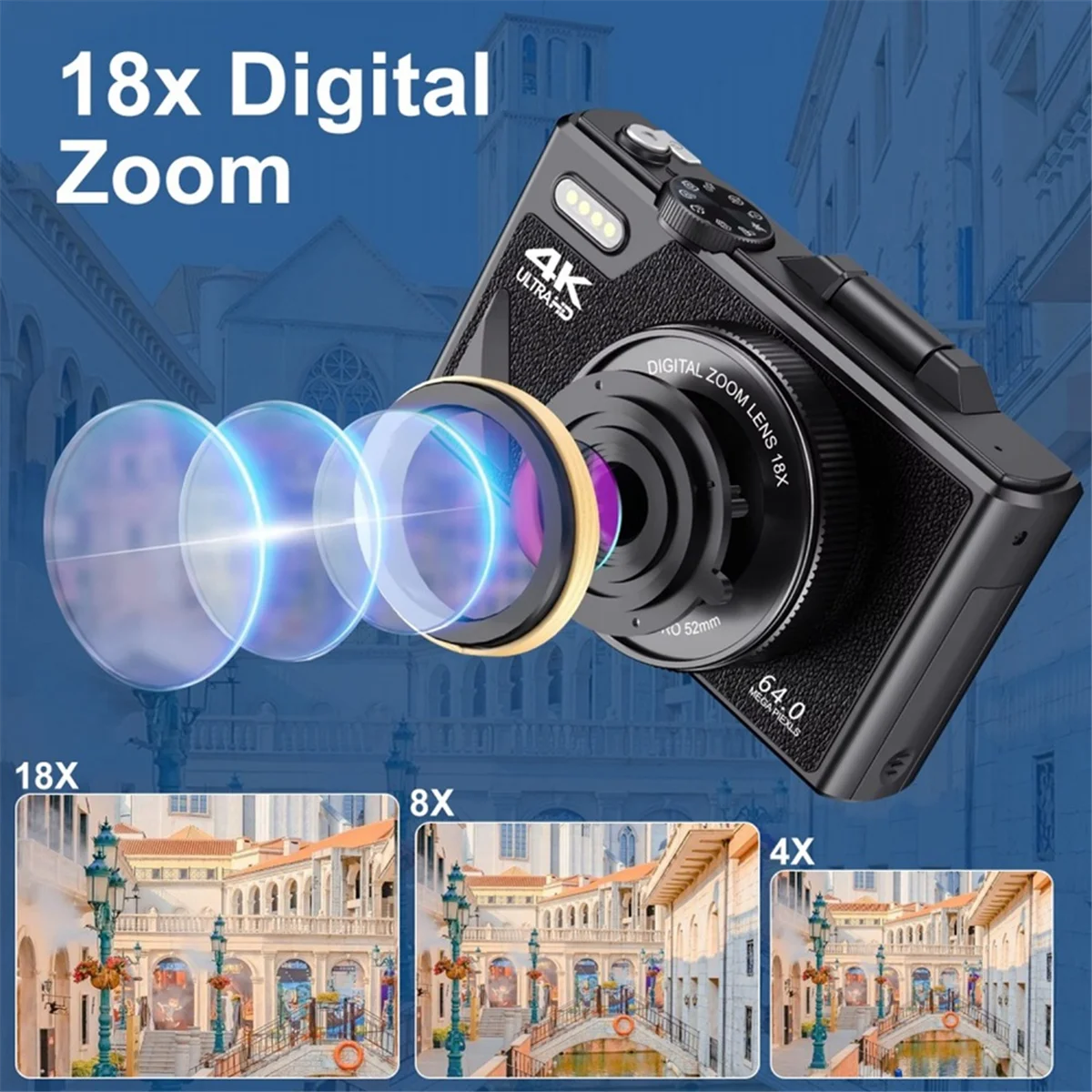 

2025+4K 64MP Digital Camera for Photography 3 Inch IPS Flip Screen 18X Digital Zoom Video Vlogging Camcorder Webcam Cameras