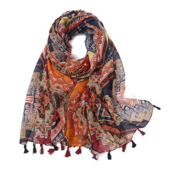 Boho Scarf For Woman Soft Cotton Shawl Wrap with Tassel Viscose Woman Hijab Beach Wrap Female Bandana Headscarf