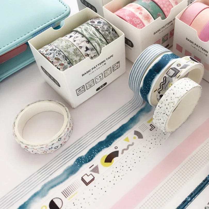 5Pcs Sakura Washi Tape Set Basic Decorative Adhesive Tape Journal Supplies Washitape Stationery Scrapbooking Cute Masking Tape