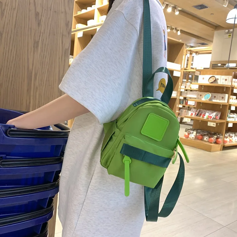 Fashion Children Mini Backpack Harajuku Nylon Knapsack Solid Color Cute Double Shoulder Bag Multiple Pockets Kid School Bag